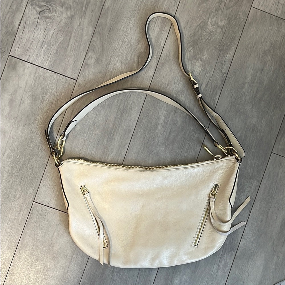 Aimee Kestenberg Large Cream Leather Slouchy Shoulder Crossbody Bag 2 Straps